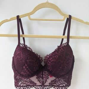 Purple lace bustier bra